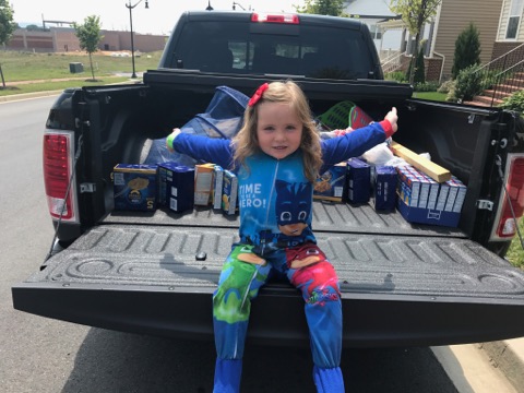 Girl with food donations